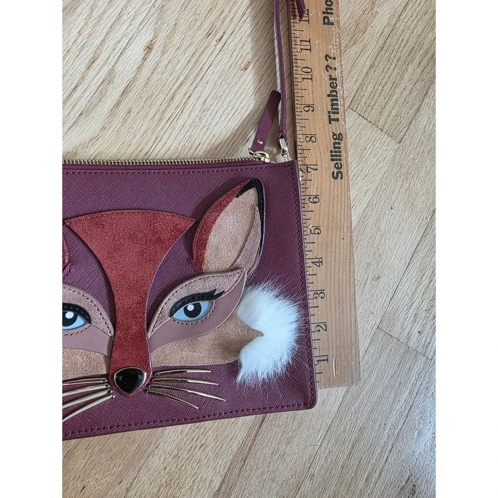 Kate Spade New York Fox Crossbody Bag Burgundy Saffiano Leather Whimsical Purse